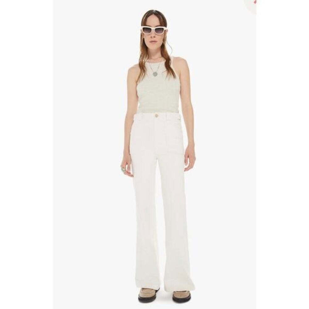 Motherโ Denim The Elbow Grease Roller Sneak in Antique White Wide Leg size 31